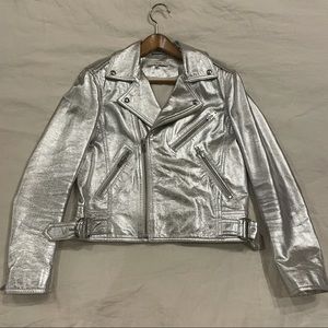 IRO Metallic Leather Moto Biker Jacket 36 Small